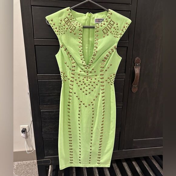 Lipsy Green Studded Mini Dress - Picture 2 of 5